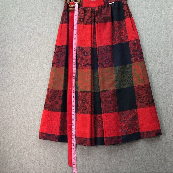 Geiger Vintage Women’s Floral Paisley Pleated Plaid Skirt with Belt Size 36 - Picture 7 of 8